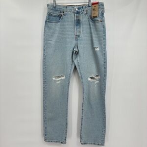 Levi’s Womens 501 Jeans Light Wash High Rise Straight Ripped Size 31 NEW